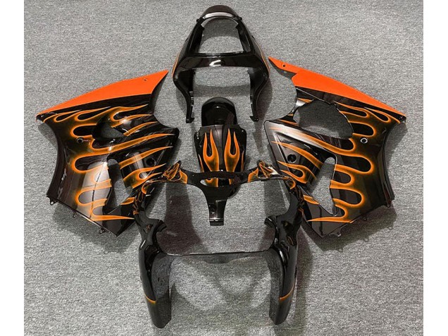 2000-2002 Gloss Black & Orange Flame ZX6R Fairings