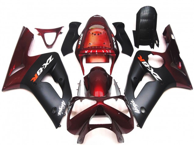 2003-2004 Matte Black and Maroon ZX6R Fairings