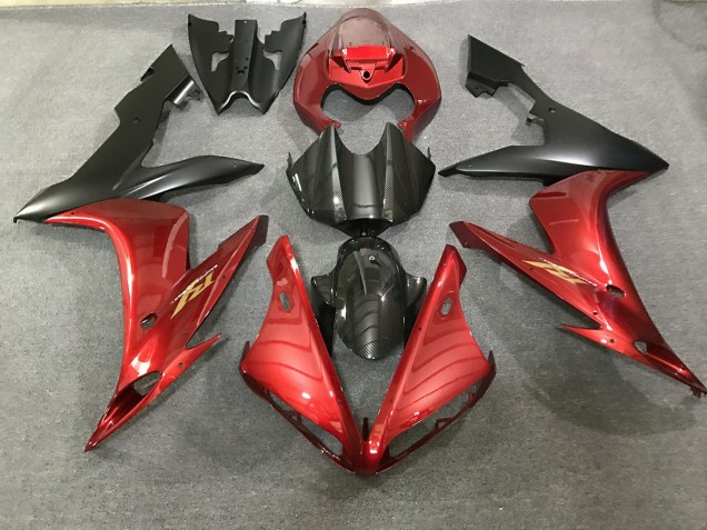 2004-2006 Maroon Red and Carbon Fiber Style R1 Fairings