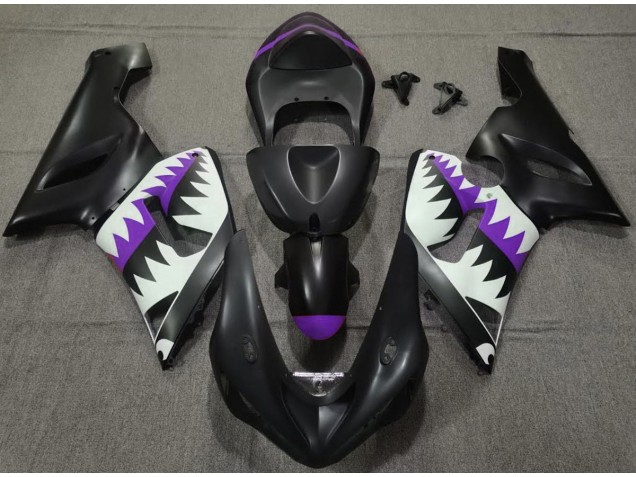 2005-2006 Matte Black and Purple Shark ZX6R Fairings