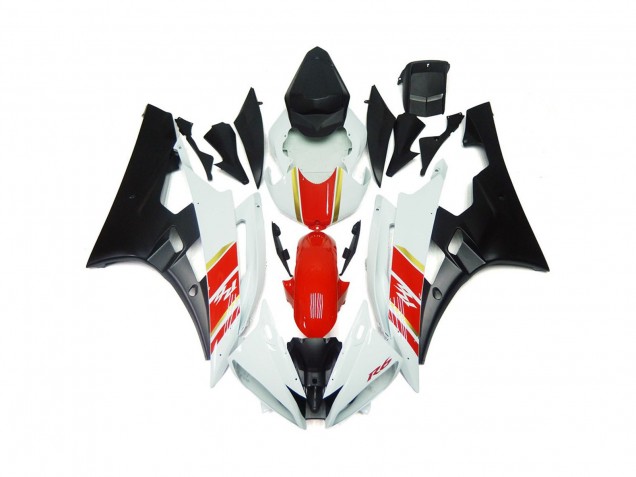 2006-2007 Custom Matte Black and Red with White R6 Fairings