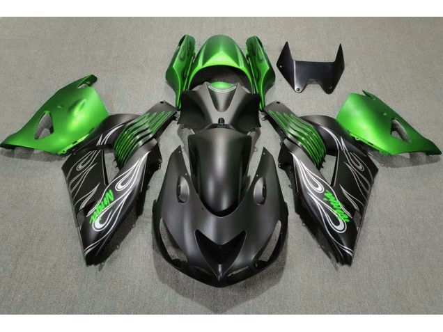 2006-2011 Matte Black and Green ZX14R Fairings