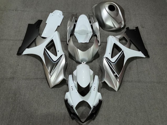 2007-2008 Custom Silver White with Black GSXR 1000 Fairings