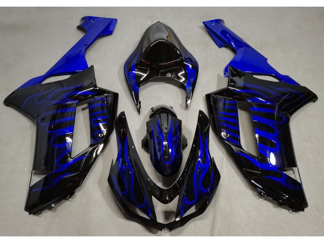 2007-2008 Gloss Black & Blue Flame ZX6R Fairings