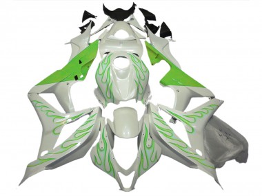 2007-2008 Lime Green Flame on White CBR600RR Fairings