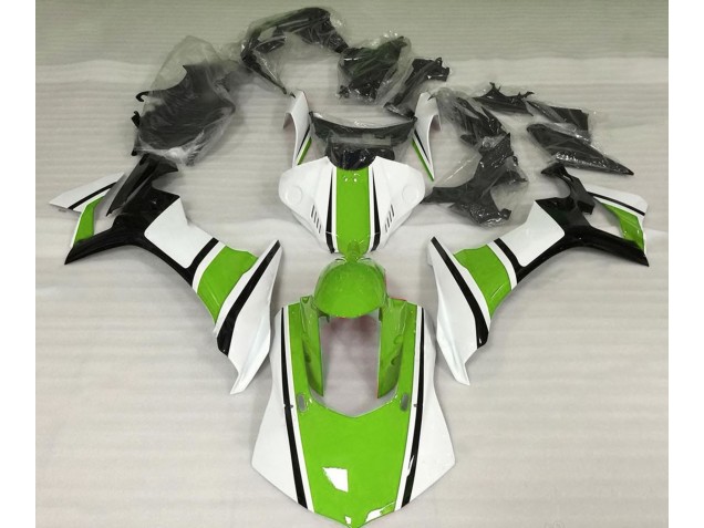 2015-2019 Gloss White Green and Black R1 Fairings